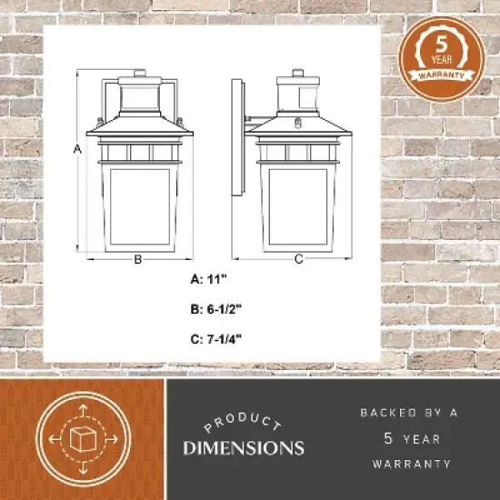 VAXCEL Ridge 6.5-in. W 1 Light Aluminum Black Motion Sensor Dusk to Dawn Outdoor Wall Lantern Clear Glass image {5}