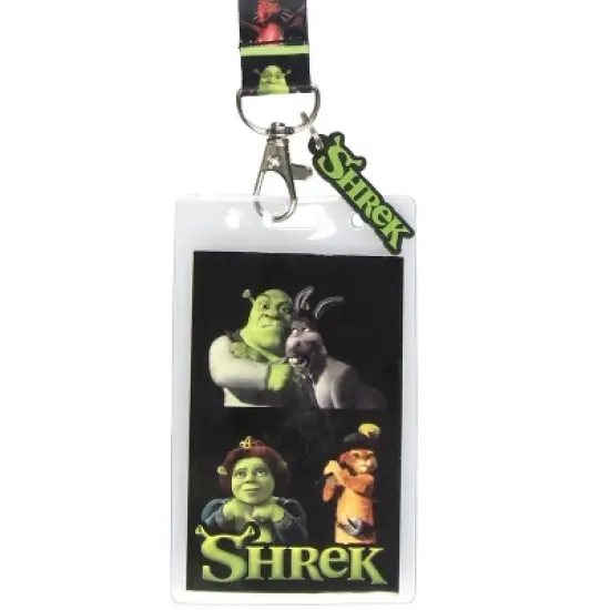 Shrek Ogre and Friends ID Reversible Lanyard Badge Holder w Shrek Rubber Charm image {1}