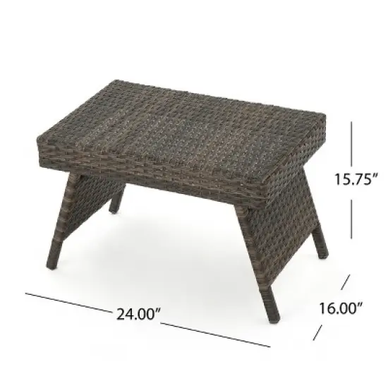 GDFStudio Thelma Outdoor Wicker and Aluminum Folding Side Table image {3}