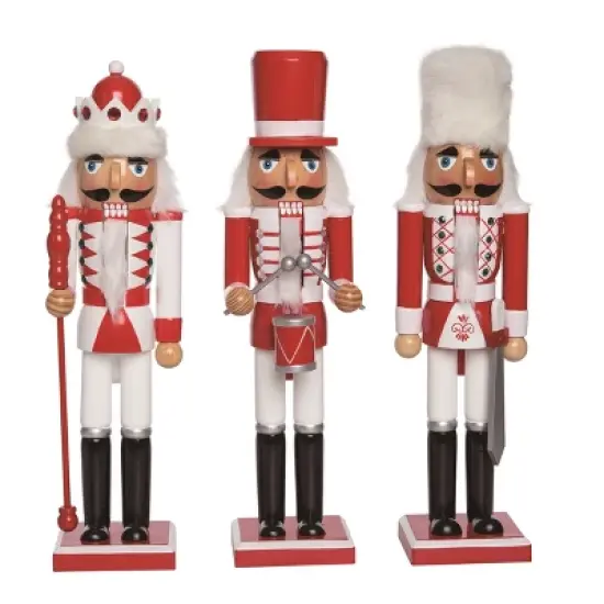 Transpac Christmas Wooden 15&rdquo; Red & White Nutcracker Set of 3. Christmas Home Decorations image {1}