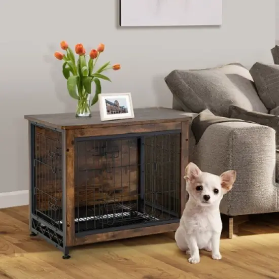 Tangkula Wooden Dog Crate Furniture with Tray Double Door Dog Kennels End Table image {1}