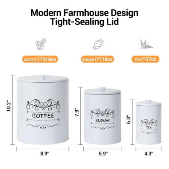 Kitchen Canisters Set, 3 Pcs Vintage Food Storage Containers with Airtight Lids - Farmhouse Coffee Tea Sugar Jars for Countertop image {4}