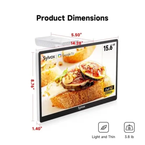 SYLVOX 15.6" Smart Kitchen TV, 1080P FHD Flip-Down Under Cabinet TV, Newest Google TV with App Store, Google Assistant, 12-Volt Smart TV for Kitchen image {7}