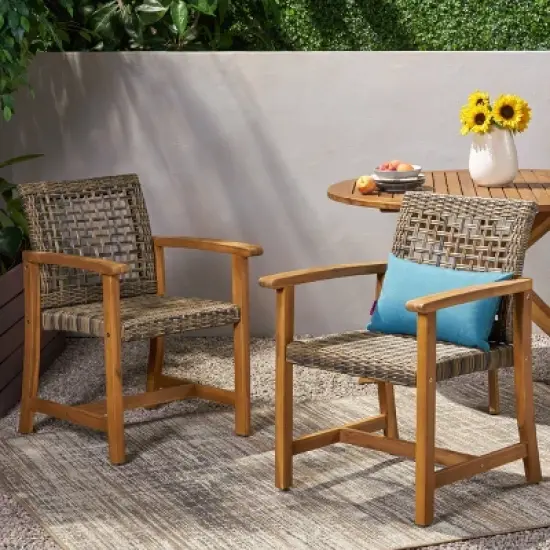 Hampton 2pk Acacia Wood & Wicker Dining Chairs - Natural/Gray - Christopher Knight Home image {4}