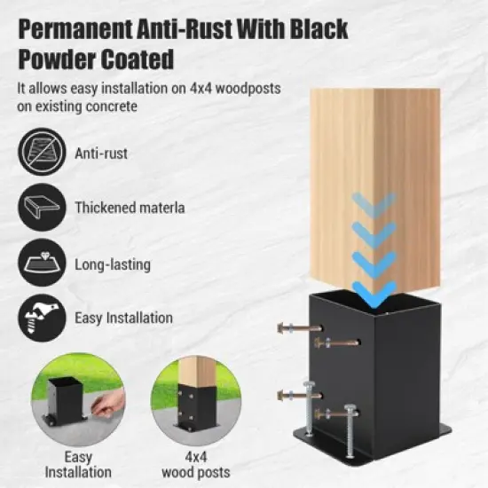 Post Base, Post Bracket - 4 PCS Heavy Duty Metal 4x4 with Partition, Powder-Coated Anchor for Deck, Pavilion, Railing Support image {4}