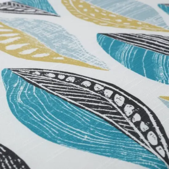 Set of 2 Leaf Block Outdoor/Indoor Rounded Corners Seat Cushions Teal/Citron - Pillow Perfect image {3}