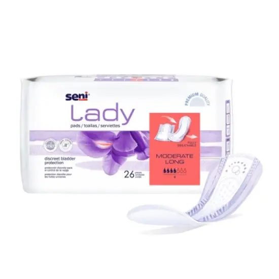 Seni Lady Moderate Female Incontinent Pad Long Length 11" L S-4P26-PS1, 26 Ct image {6}