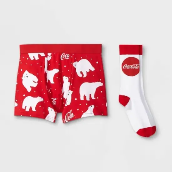 Men's Holiday Coca-Cola Polar Bears Boxer Briefs & Socks Set - White/Red image {2}