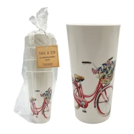 Transpac Melamine Bicycle Tumblers Set of 4 Colorful Drinkware for Spring Home Decorations image {1}