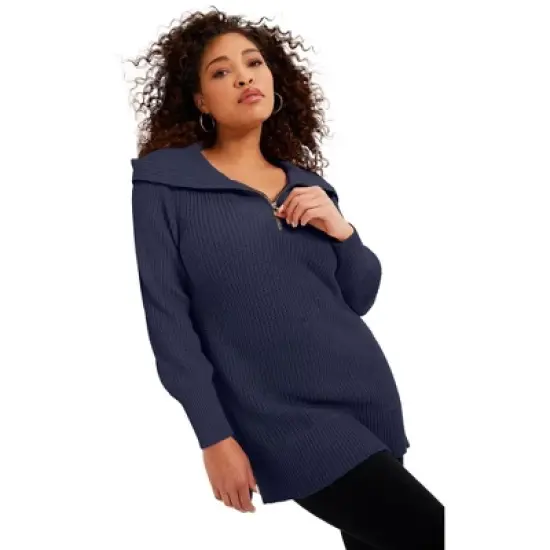 June + Vie by Roaman's Women&rsquo;s Plus Size Half-Zip Sweater image {5}