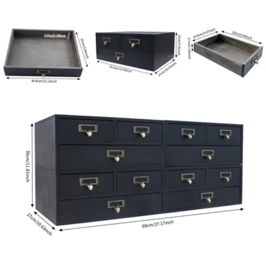 YIYIBYUS Wooden Storage Drawers for Tabletop, Desktop Organizer, Brown image {4}