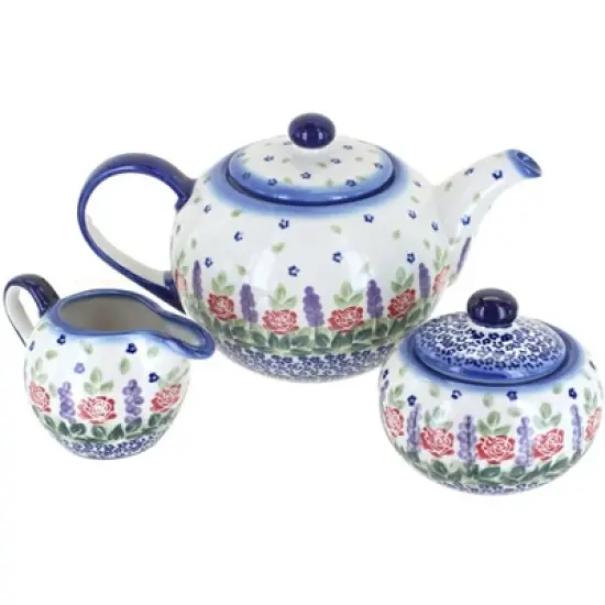 Blue Rose Polish Pottery 1700 WR Unikat 3 Piece Tea Set image {6}