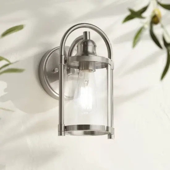 John Timberland Avani Rustic Farmhouse Outdoor Wall Light Fixture Brushed Nickel 10 1/4" Clear Glass for Exterior Barn Deck House Porch Yard Patio image {1}