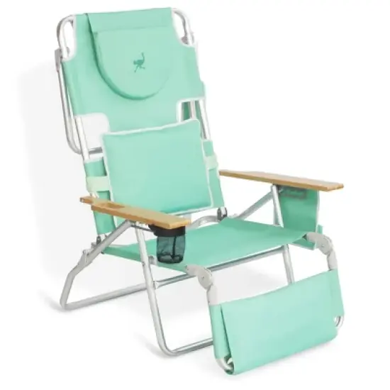 Ostrich Deluxe Padded 3-N-1 Lightweight Portable Adjustable Outdoor Folding Chair for Lawn Beach Lake Camping Lounge with Footrest, Teal (2 Pack) image {1}