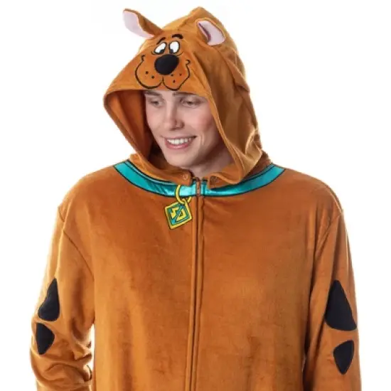 Scooby-Doo Mens' Hooded Union Suit Adult Costume Pajama Sleeper Brown image {1}