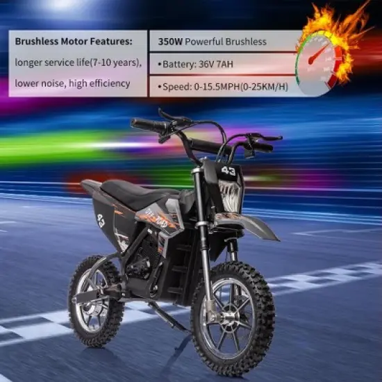 Kids Ride On Dirt Bike,15.5MPH Electric Battery-Powered Off-Road Motorcycle Max Load 175 Lbs,Led Light,Leather Seat image {3}