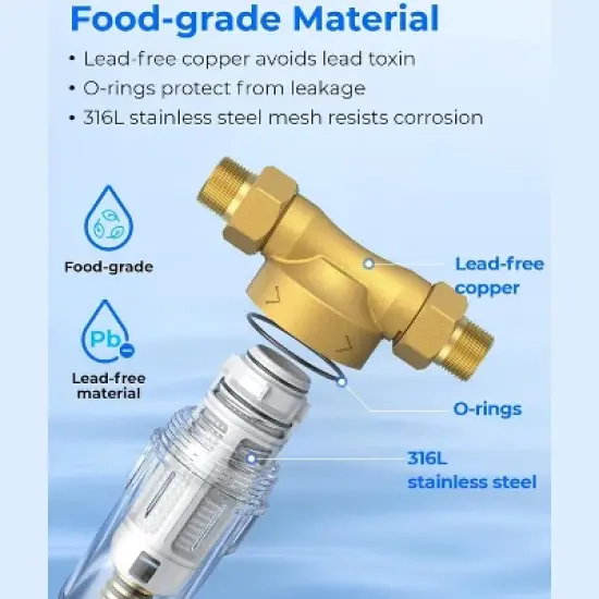 Waterdrop Spin Down Sediment Filter, Backwash Whole House Water Filter System for Well Water, 40-50 Micron, 1" MNPT + 3/4" FNPT + 3/4" MNPT image {6}