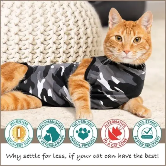 Suitical Recovery Suit for Cats - Comfortable Alternative To A Cat Cone - Black Camouflage image {4}