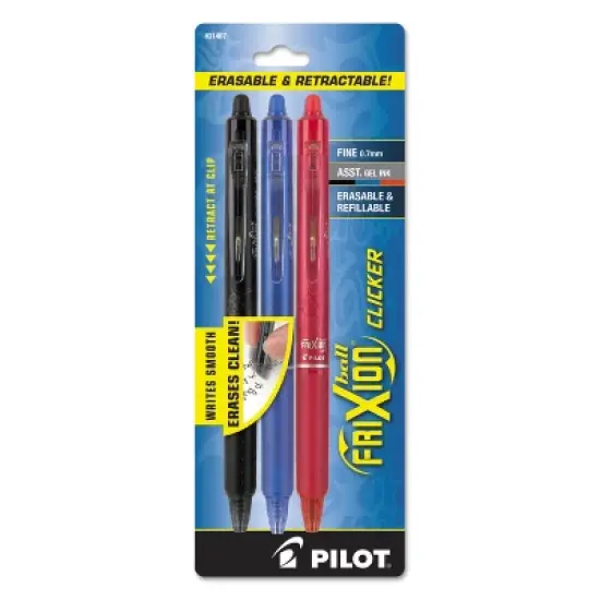 Pilot FriXion Clicker Erasable Gel Ink Retractable Pen Assorted Ink .7mm 3/Pack 31467 image {1}