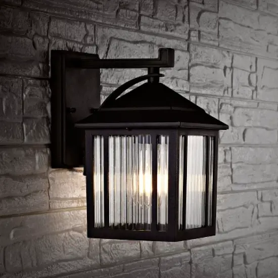 Ranzi Outdoor Wall Lantern - PLT4009 - Clear/Black - Safavieh image {2}