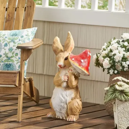 24" Concrete Hogeland Outdoor Rabbit Garden Statue - White and Brown - Christopher Knight Home image {1}