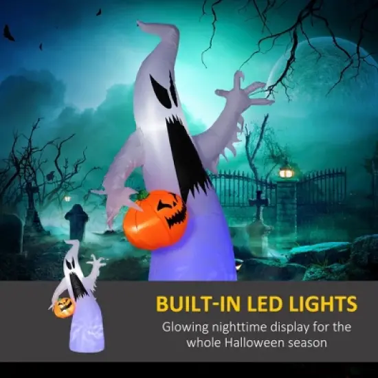 5.9' Halloween Inflatable Outdoor Decoration Ghost with Pumpkin, Blow Up LED Yard Decor for Garden, Lawn, Party, Holiday, Waterproof, Purple image {6}