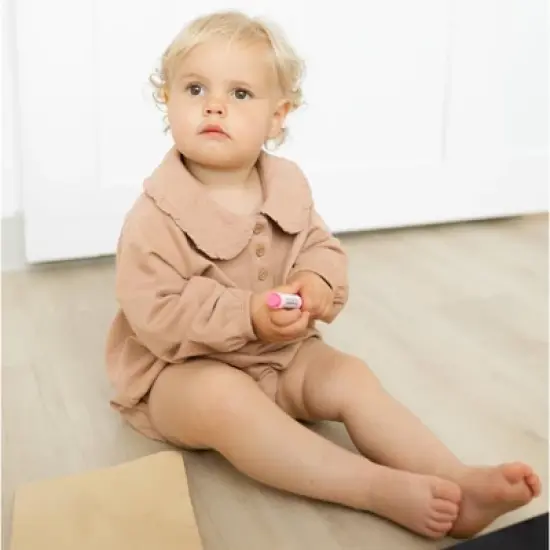 Grayson Collective Baby Girls' Collared Gauze Bubble Romper - Brown image {3}