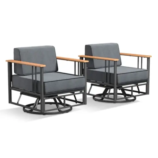 Belord Swivel Patio Chairs Set of 2 with 6" Thick Seat Cushion, Metal Outdoor Swivel Glider Chairs with Faux-Wood Armrest and Comfort Foam Cushion image {3}