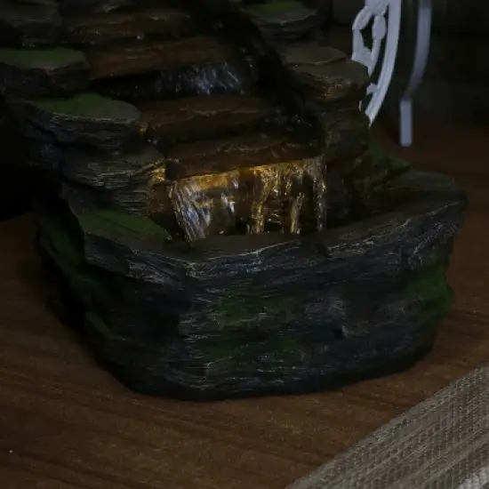 Sunnydaze 14"H Electric Polyresin Shale Falls Outdoor Water Fountain with LED Lights image {4}