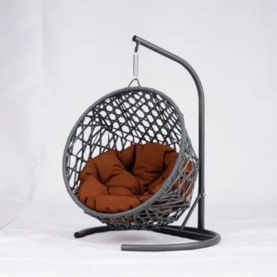 Indoor & Outdoor Hanging Wicker Cat Bed with Stand and Cushion, Egg Chair Style Swing for Small Pets-The Pop Home image {1}