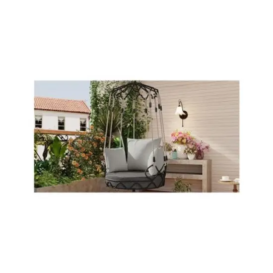 Outdoor Hanging Basket Swing Chair with UV-Resistant Cushion, 8" Thick Seat, 300 lbs Capacity image {10}