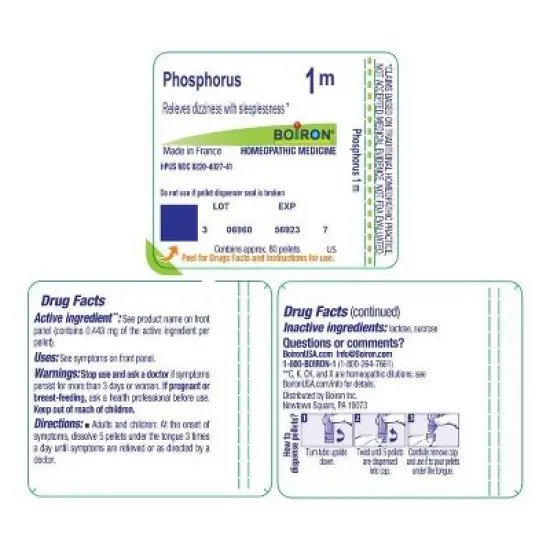 Phosphorus 1M by Boiron Homeopathic Single Medicine For Stress & Sleep  -  80 Pellet image {1}
