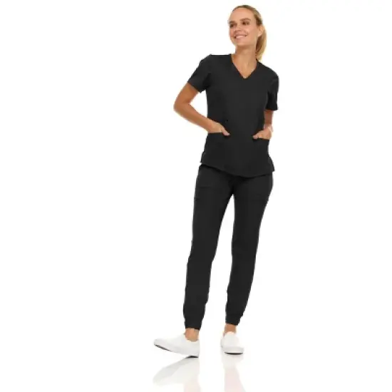 MediChic Scrubs for Women's V-Neck Scrub Set with Six Pocket Cargo Jogger Pants with 4-Way Stretch image {5}