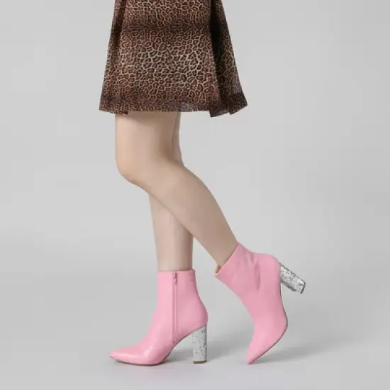 Perphy Women's Fashion Sparkly Pointy Toe Zipper Glitter Chunky Heels Ankle Boots image {3}
