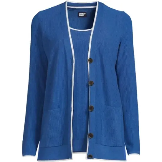 Lands' End Women's Fine Gauge Cotton Cardigan and Tank Sweater Set image {7}