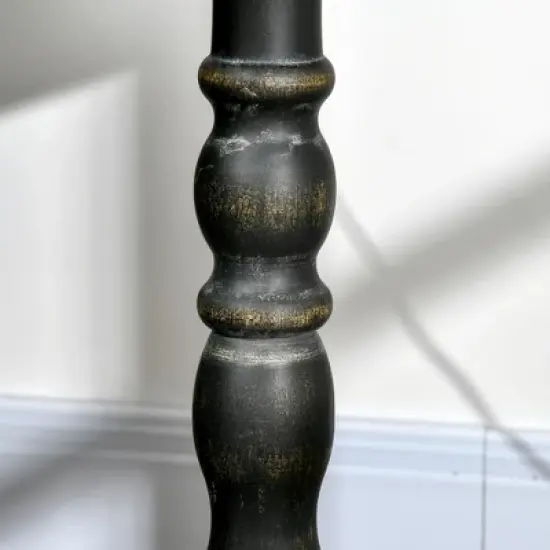 HOMCOM Pedestal Side Table with Round Tabletop, Rustic End Table with Solid Wood Leg for Living Room, Bedroom, Light Gray and Black image {5}