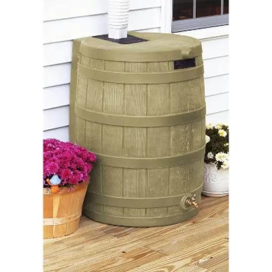Good Ideas Rain Wizard 50 Gallon Rain Barrel Water Collector, Khaki (2 Pack) image {1}
