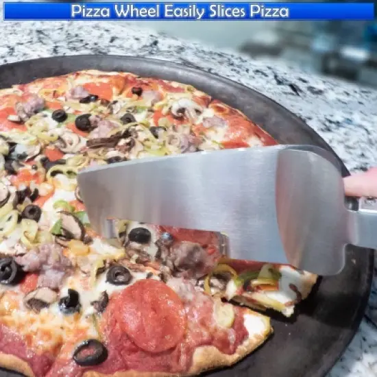 5 Star Super Deals Pizza Cutter Wheel w/ Stainless Steel Slicer Blade & Pizza Serving Spatula -  All-in-One Pizza Slicer image {3}