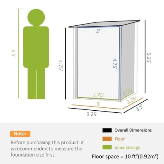 MOEPISY 3.3FT x 3.4FT Outdoor Storage Shed, Galvanized Metal Utility Garden Tool House, 2 Vents and Lockable Door, Gray image {4}