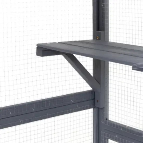 DOMETOUR Wooden Cat Catio Outdoor Cat Enclosure Cat House with Platforms, Sunshine Board, Hammock, Door, Kitten Cage image {11}