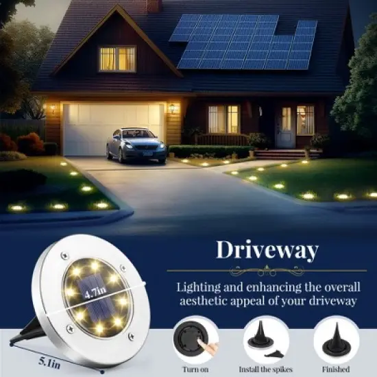 Warm White 8 LED Solar Outdoor Waterproof In-Ground Path Lights for Pathway, Yard, Lawn, Patio and Walkway image {3}