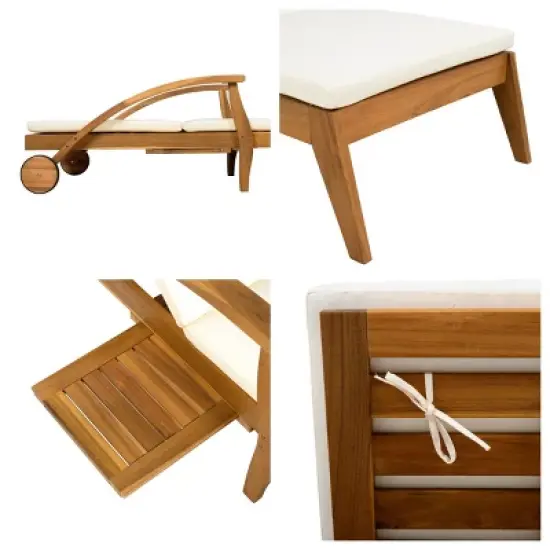 Acacia Wood Chaise Lounge Chair with Wheels,4-Position Adjustable Outdoor Chaise Lounge with Cushion for Patio or Poolside-Cuddlewood image {6}