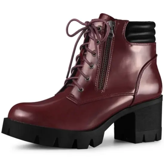 Perphy Women's Platform Lace Up Chunky Heel Ankle Combat Boots image {7}