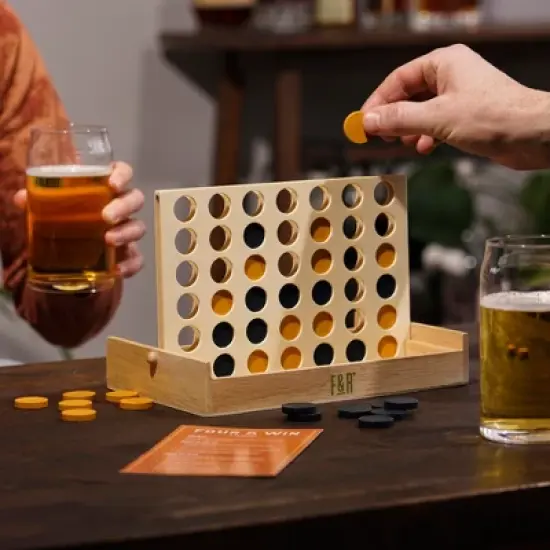 Foster & Rye Four and Win, Classic Board Game, Games for 2 Players, Vintage Wood Design image {1}