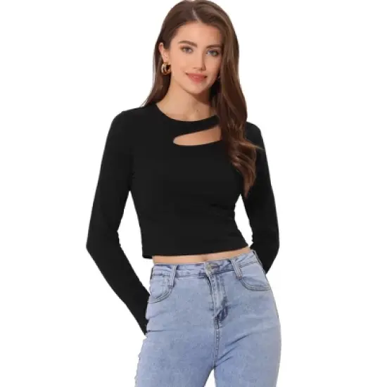 Allegra K Women's Casual Long Sleeve Cut Out Slim Fitted Basic Crop Tops image {7}
