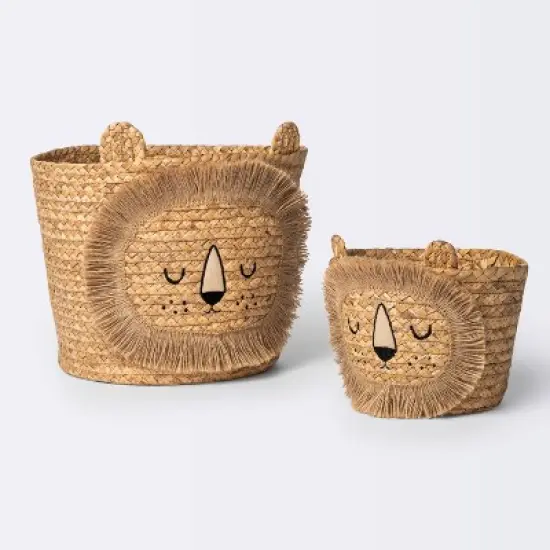 Braided Water Hyacinth Medium Round Storage Basket - Lion - Cloud Island&trade; image {3}