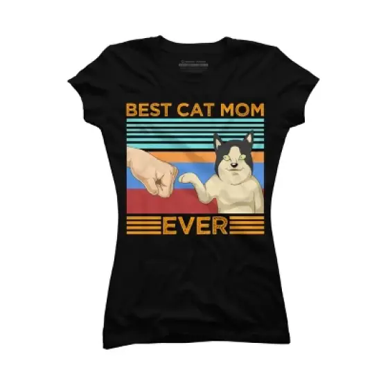 Junior's Design By Humans Best Cat Mom Ever Retro Stripes By shirtpublic T-Shirt image {2}