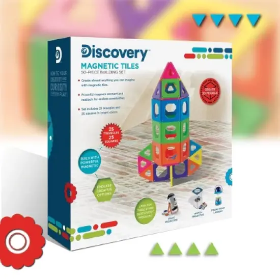 Discovery Kids Magnetic Tile Building Blocks Set 50pc image {8}