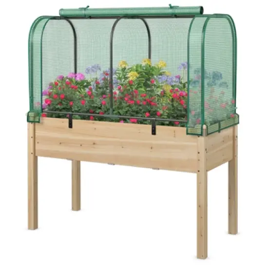 Tangkula Raised Garden Bed with Greenhouse Waterproof Sun-Protective Green Hot House image {9}