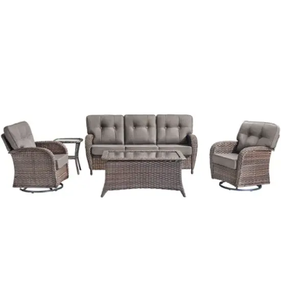 Gymojoy 5 Pieces 3 Seater Sofa Table with Swivel Chairs image {2}